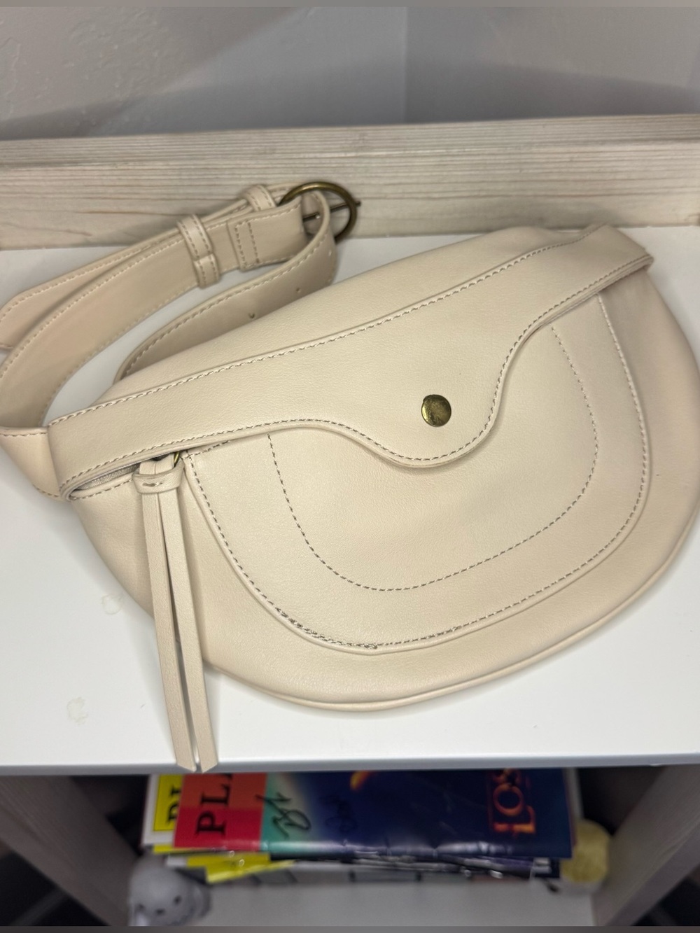 Universal Thread Cream Crossbody Belt Bag with Gold Hardware